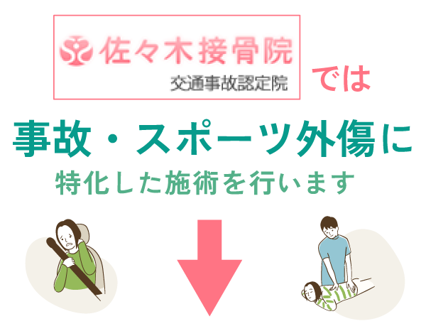 佐々木接骨院では事故・スポーツ外傷に特化した施術を行います